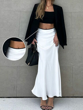 Forever 21 White Satin Mermaid Flowing Long Skirt Spring